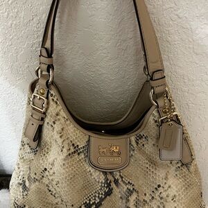 Coach Tan Leather Snake Print Shoulder Bag
